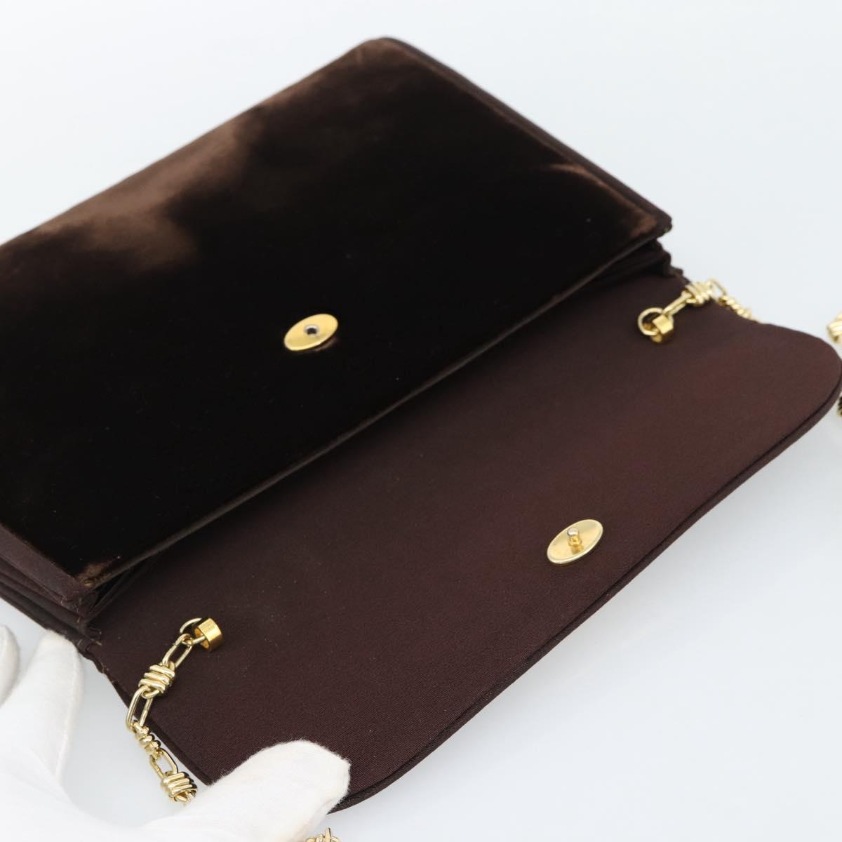 GUCCI Chain Shoulder Bag Velor Brown Gold Auth 186050A
