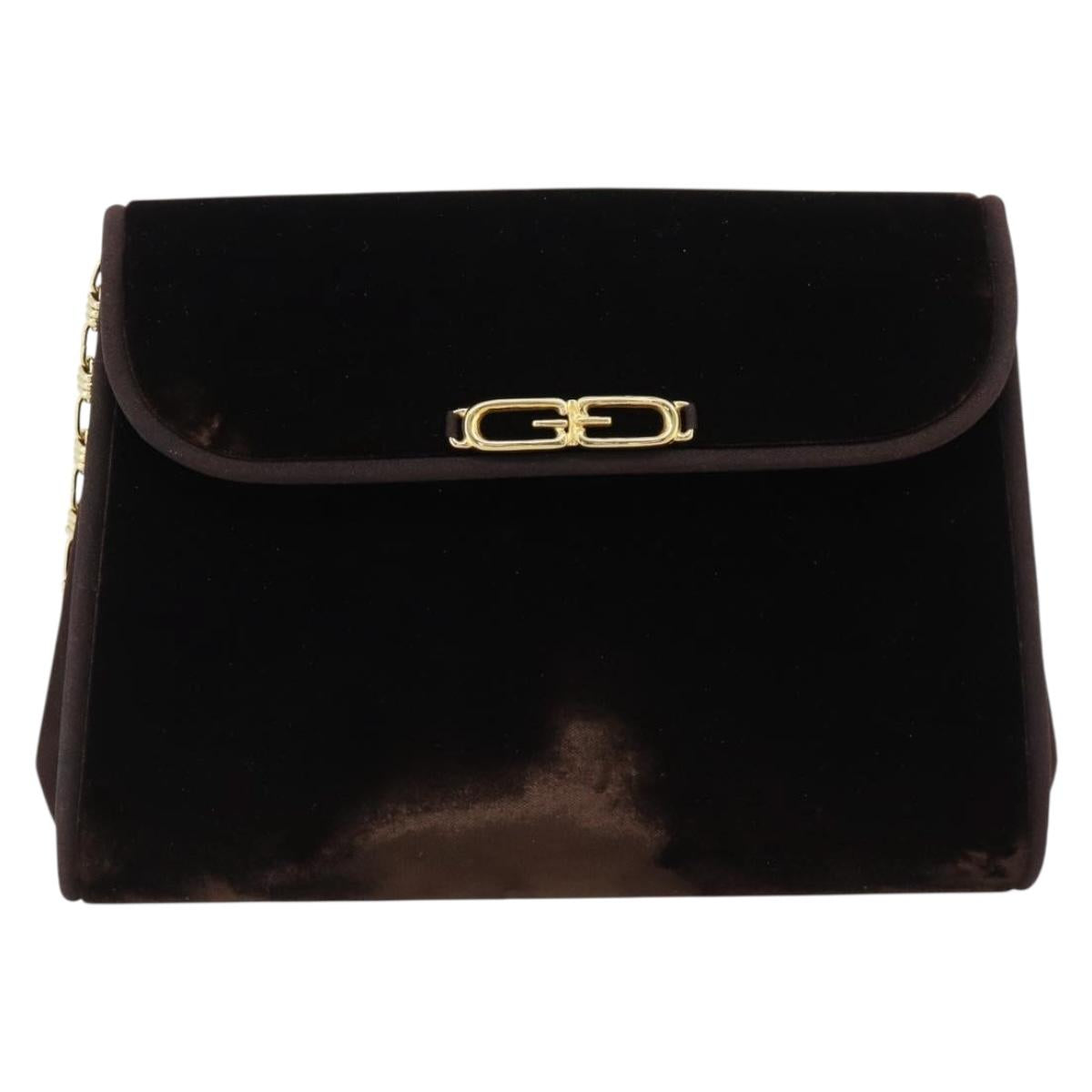 GUCCI Chain Shoulder Bag Velor Brown Gold Auth 186050A
