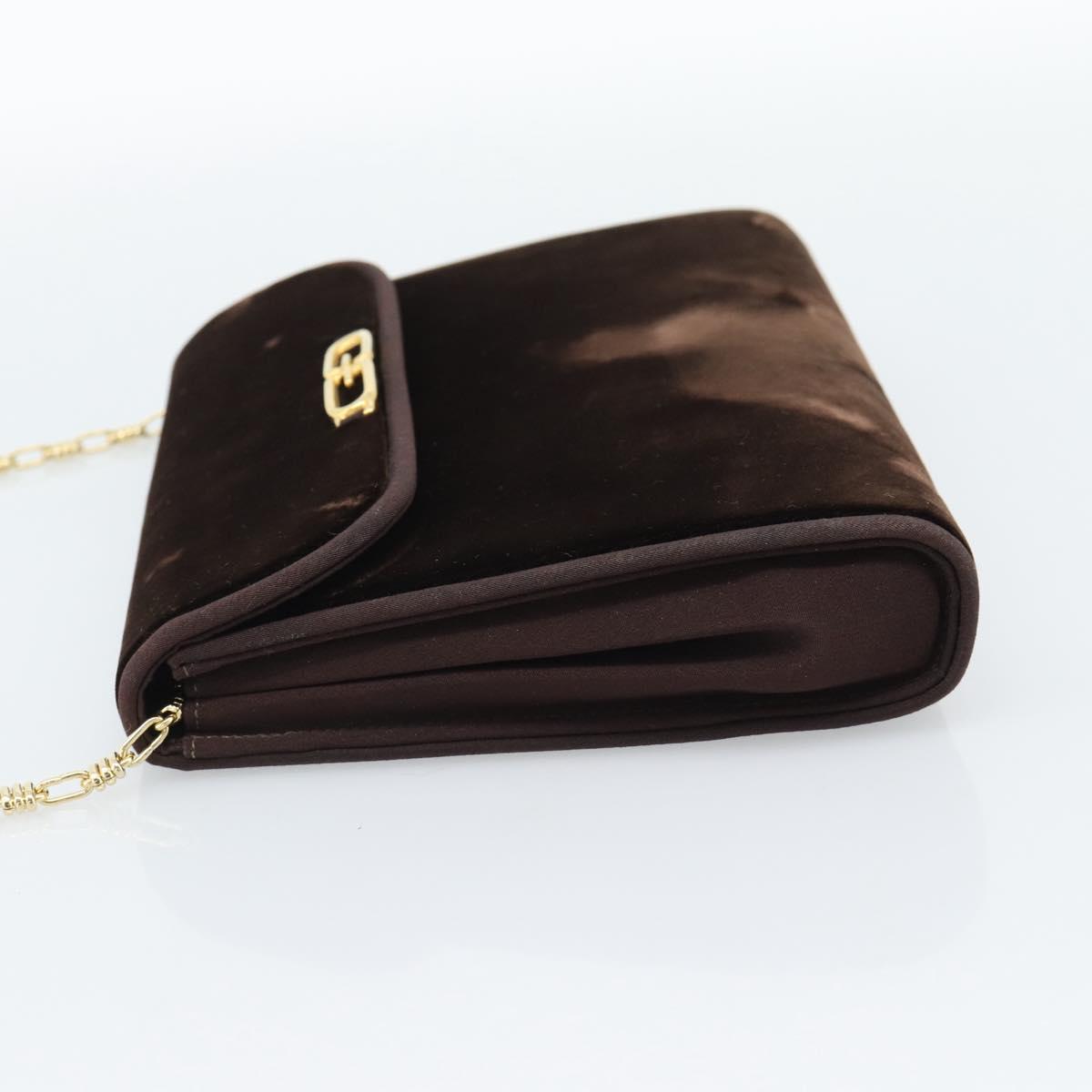GUCCI Chain Shoulder Bag Velor Brown Gold Auth 186050A