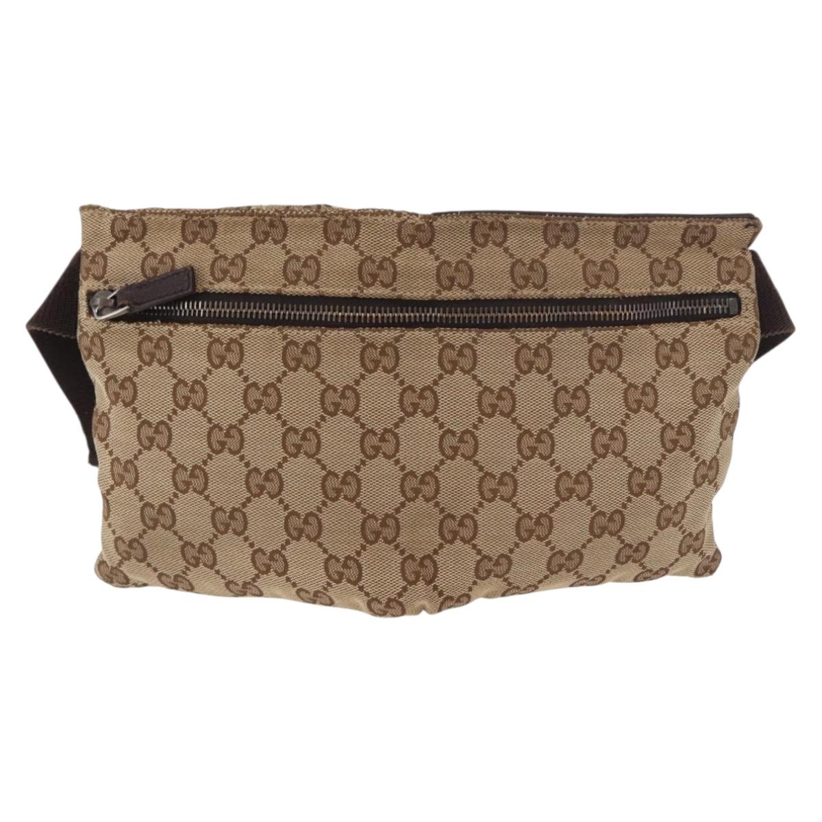 GUCCI GG Canvas Waist bag Beige Silver 28566 Auth 186052
