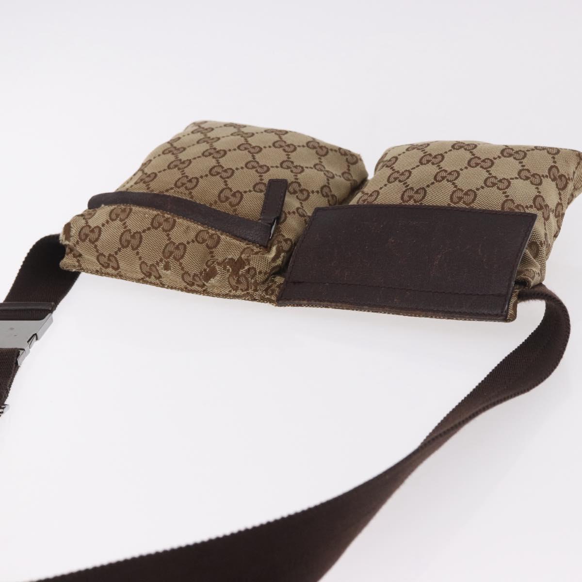GUCCI GG Canvas Waist bag Beige Silver 28566 Auth 186052