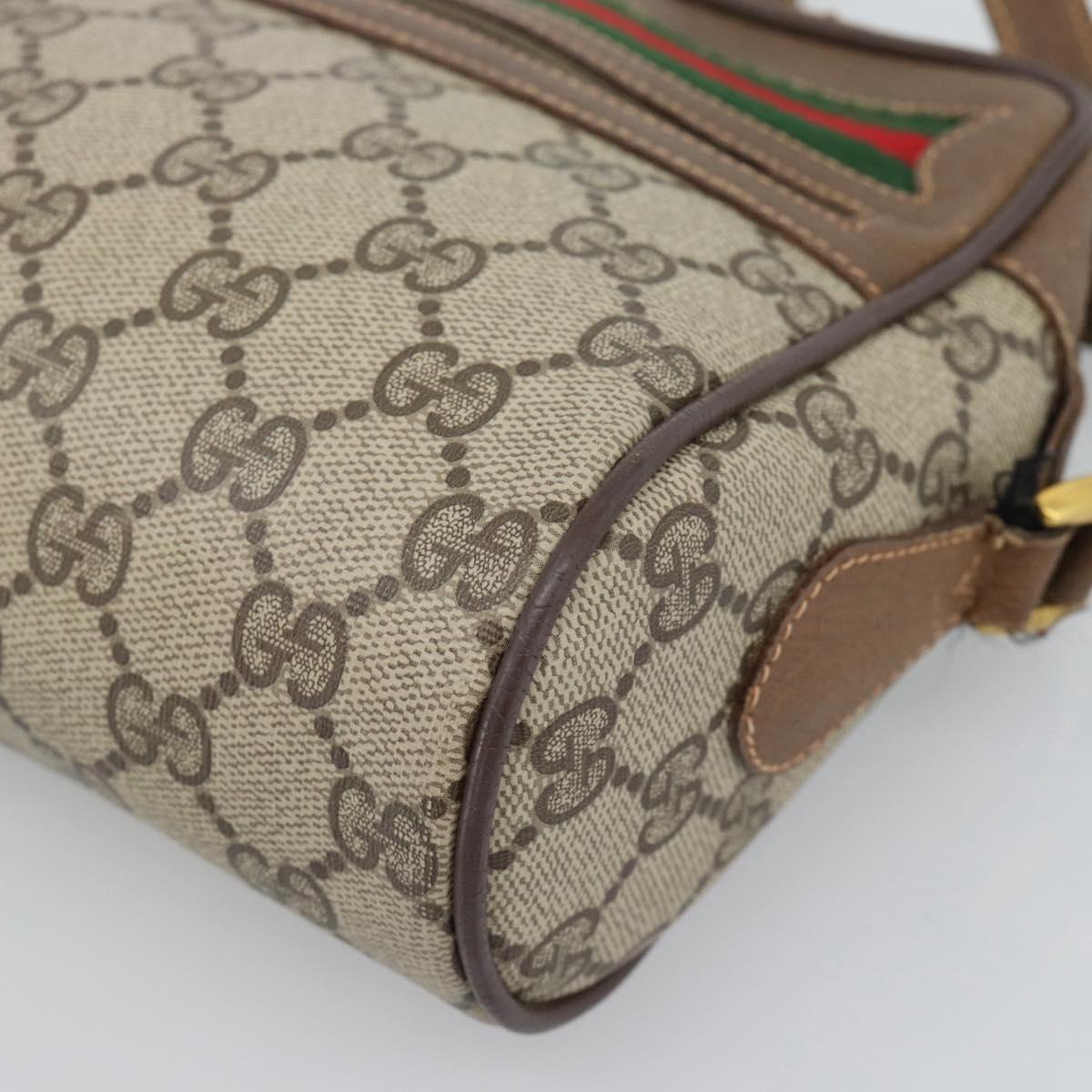 GUCCI GG Supreme Web Sherry Line Shoulder Bag PVC Beige Gold Auth 186057