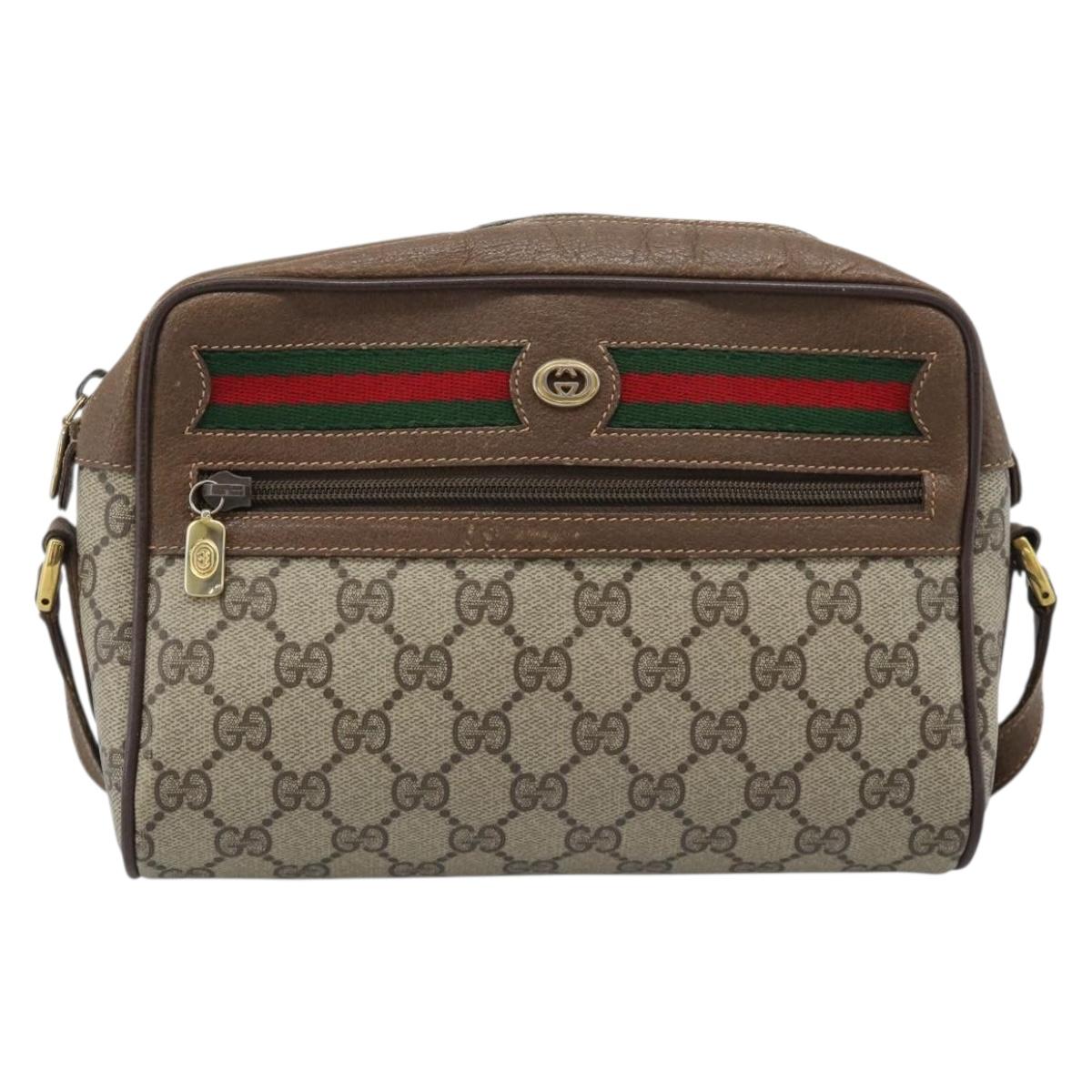 GUCCI GG Supreme Web Sherry Line Shoulder Bag PVC Beige Gold Auth 186057