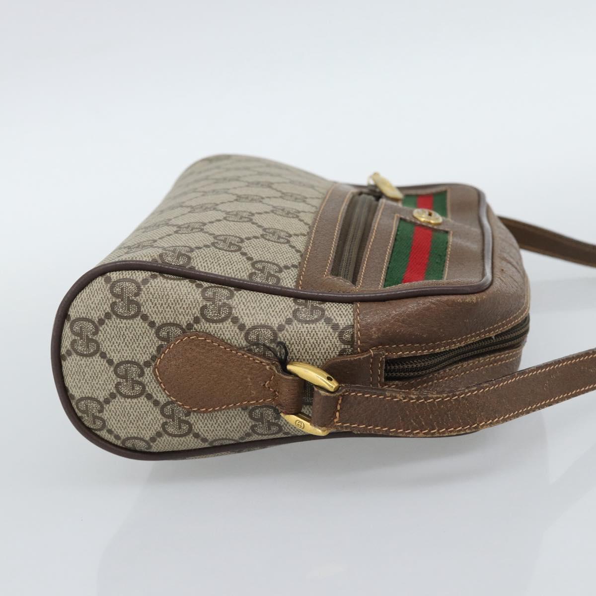 GUCCI GG Supreme Web Sherry Line Shoulder Bag PVC Beige Gold Auth 186057