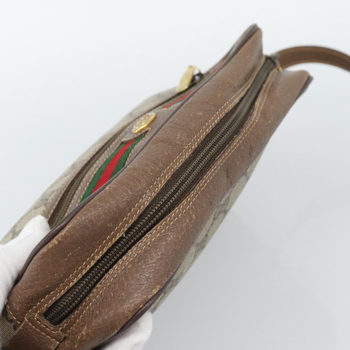 GUCCI GG Supreme Web Sherry Line Shoulder Bag PVC Beige Gold Auth 186057