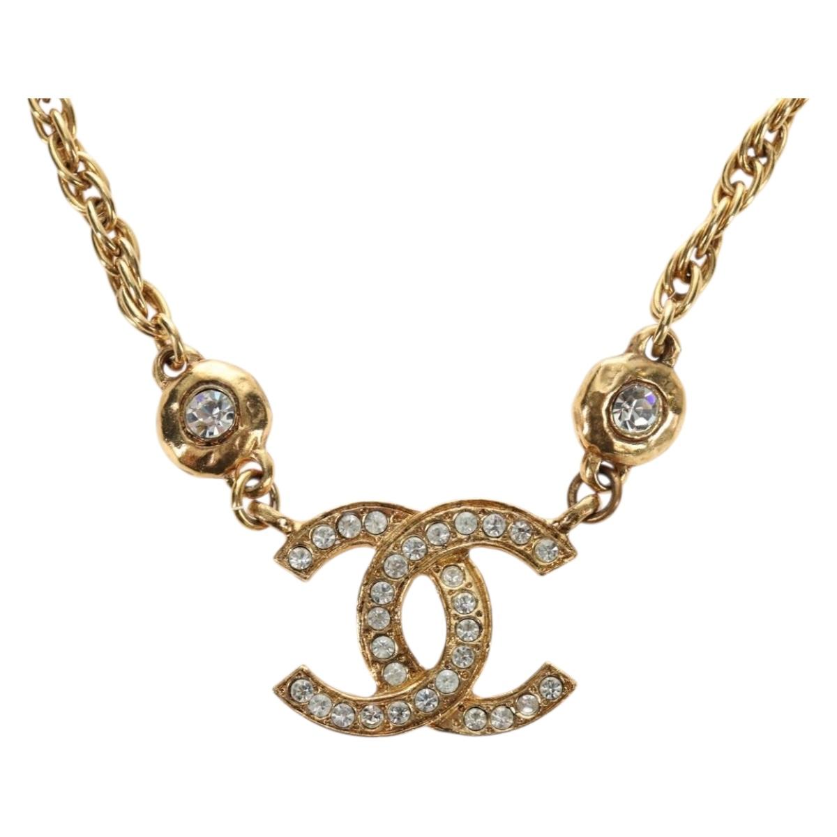 CHANEL COCO Mark Necklace metal Gold Tone CC Auth 186060M