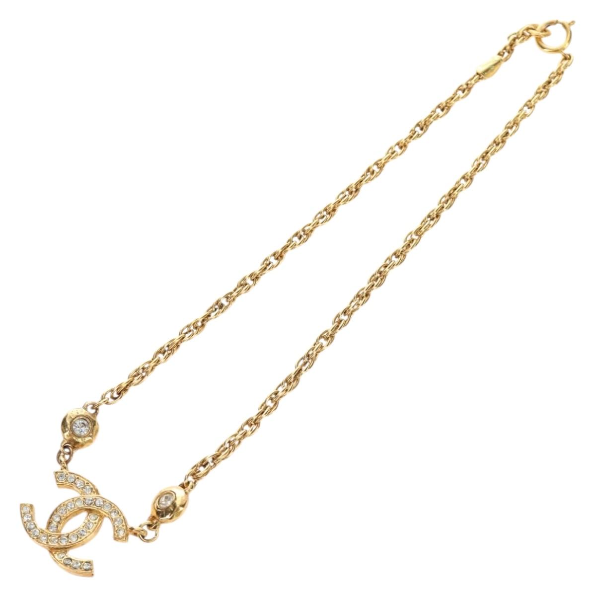 CHANEL COCO Mark Necklace metal Gold Tone CC Auth 186060M