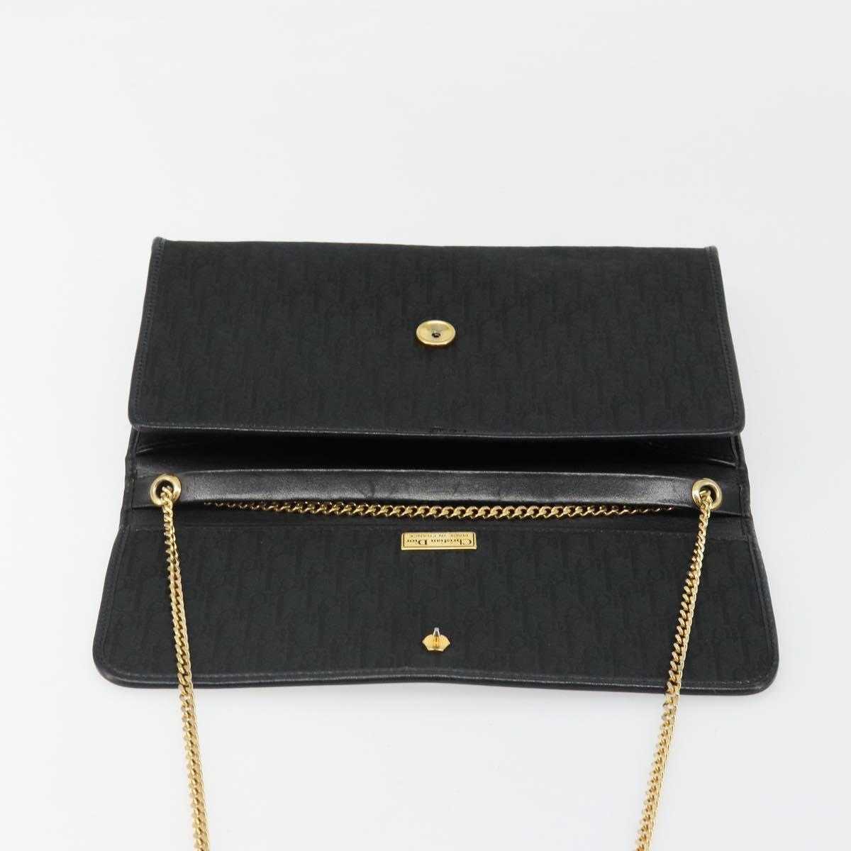 Christian Dior Trotter Canvas Chain Shoulder Bag Black Gold Auth 186061A