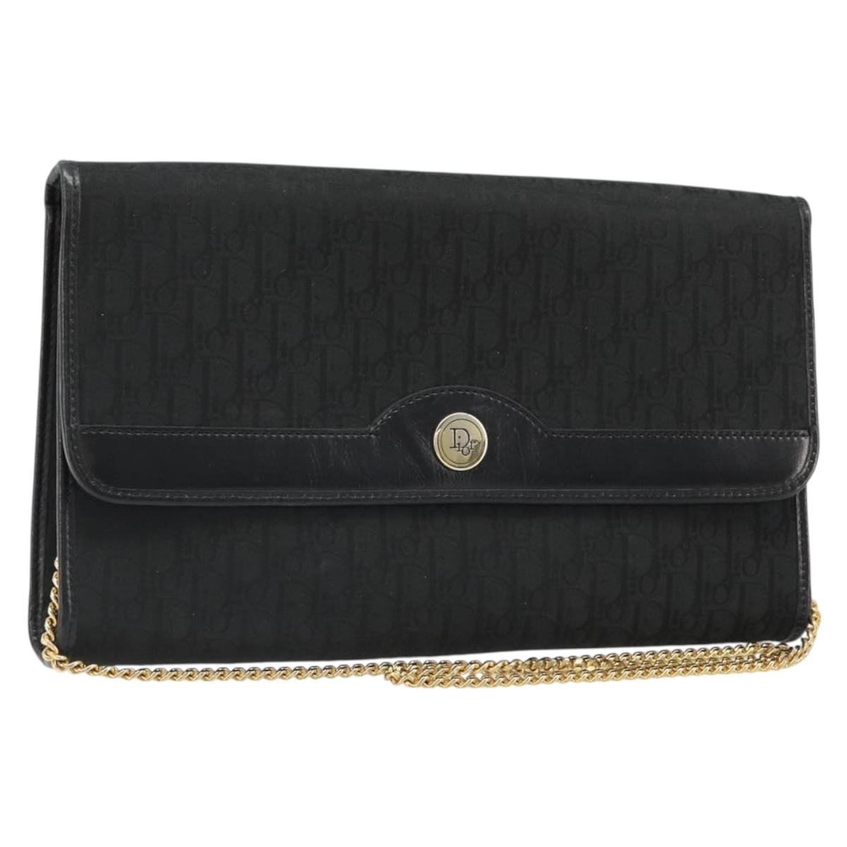 Christian Dior Trotter Canvas Chain Shoulder Bag Black Gold Auth 186061A