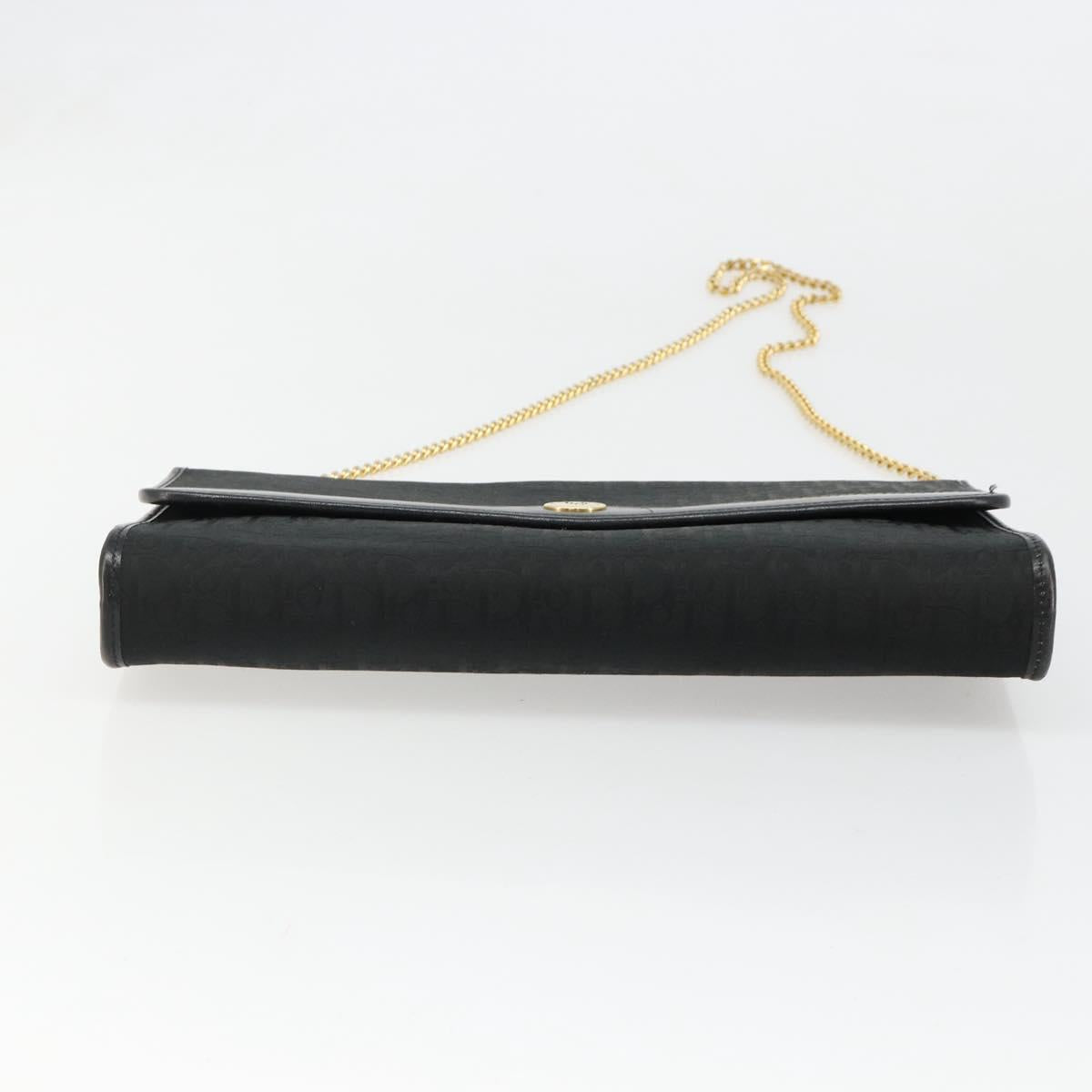 Christian Dior Trotter Canvas Chain Shoulder Bag Black Gold Auth 186061A