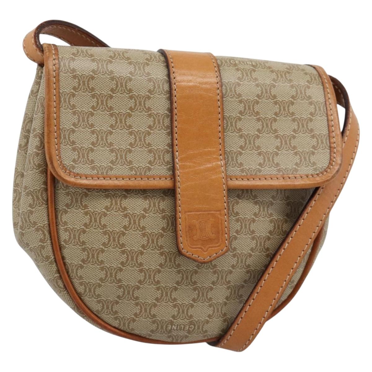 CELINE Macadam Canvas Shoulder Bag PVC Beige Gold Auth 186062A