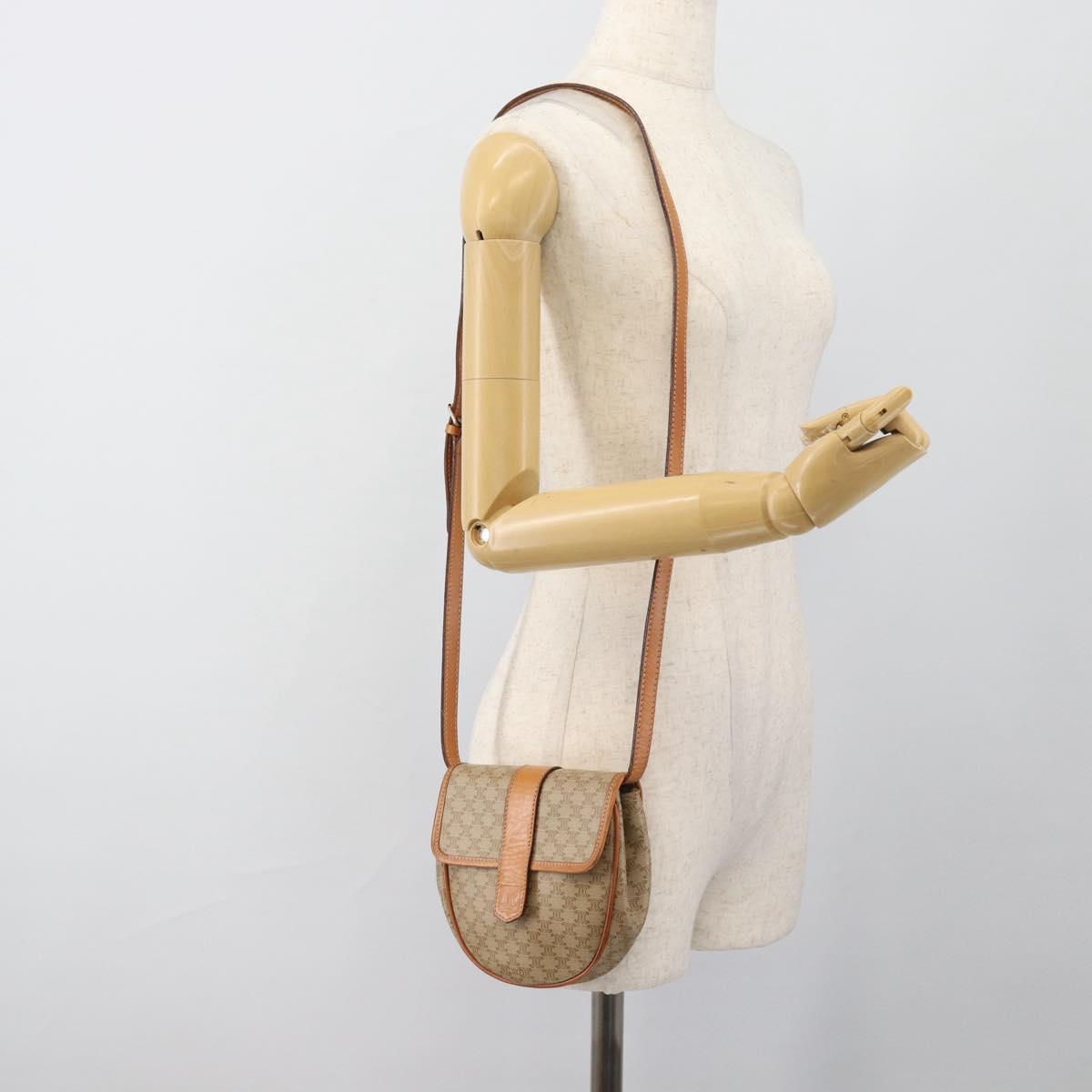 CELINE Macadam Canvas Shoulder Bag PVC Beige Gold Auth 186062A