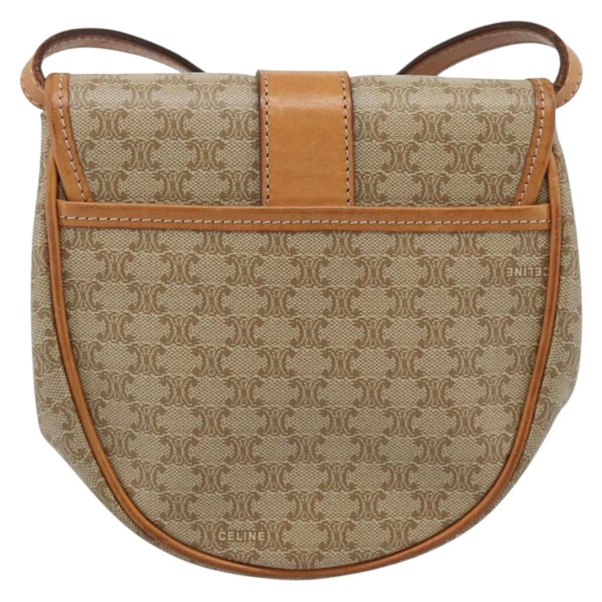 CELINE Macadam Canvas Shoulder Bag PVC Beige Gold Auth 186062A