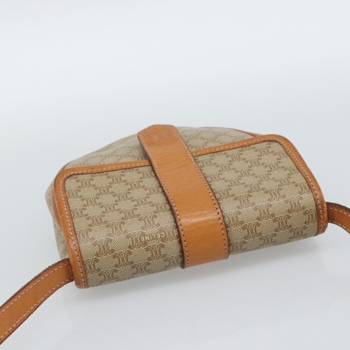 CELINE Macadam Canvas Shoulder Bag PVC Beige Gold Auth 186062A