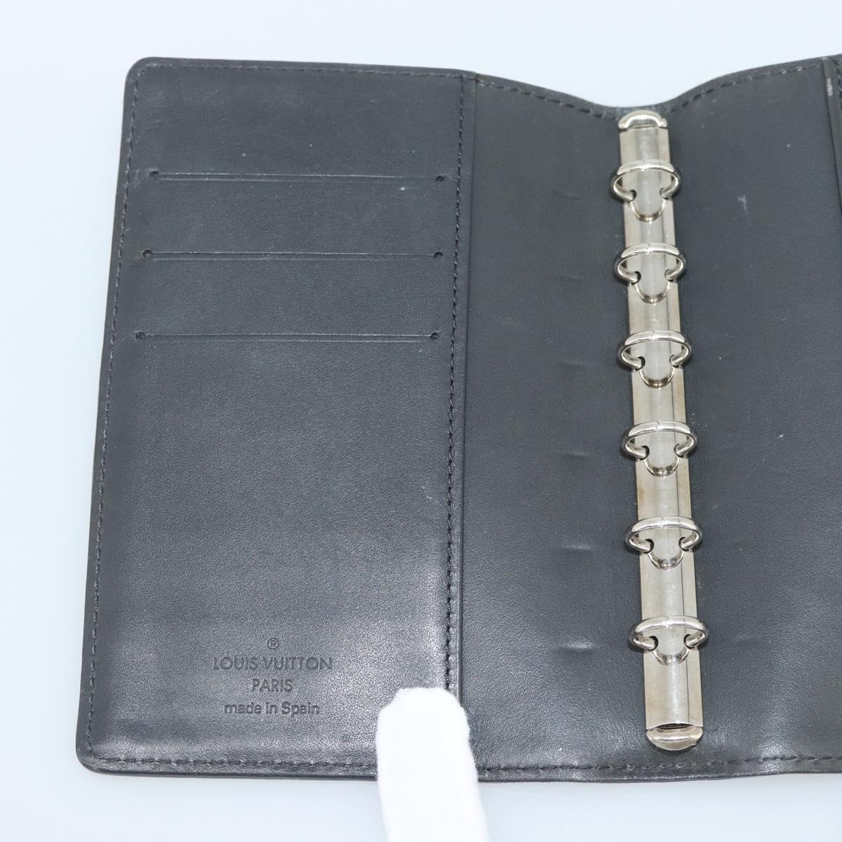 LOUIS VUITTON Monogram Mat Agenda PM Planner Cover Black R20932 LV Auth 186063A