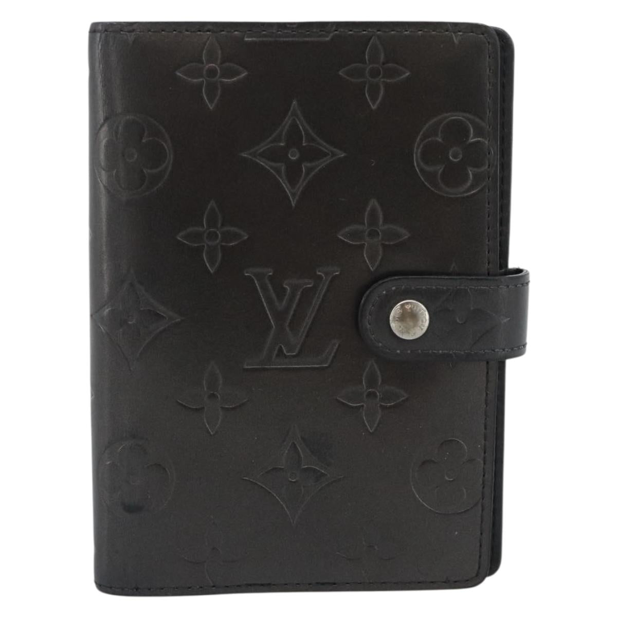 LOUIS VUITTON Monogram Mat Agenda PM Planner Cover Black R20932 LV Auth 186063A