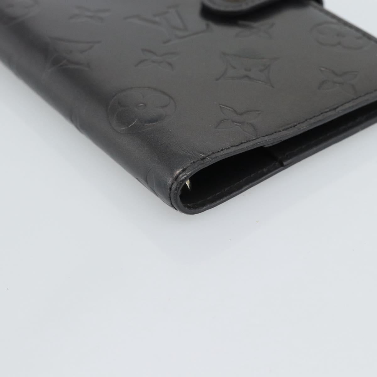 LOUIS VUITTON Monogram Mat Agenda PM Planner Cover Black R20932 LV Auth 186063A