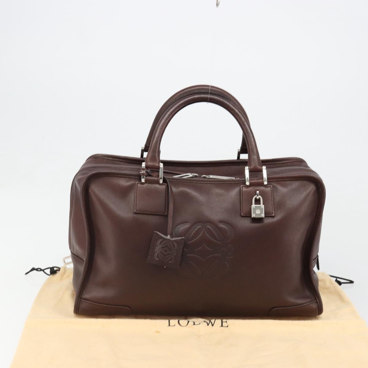 LOEWE Amazona 36 Hand Bag Leather Brown Silver Auth 186080V