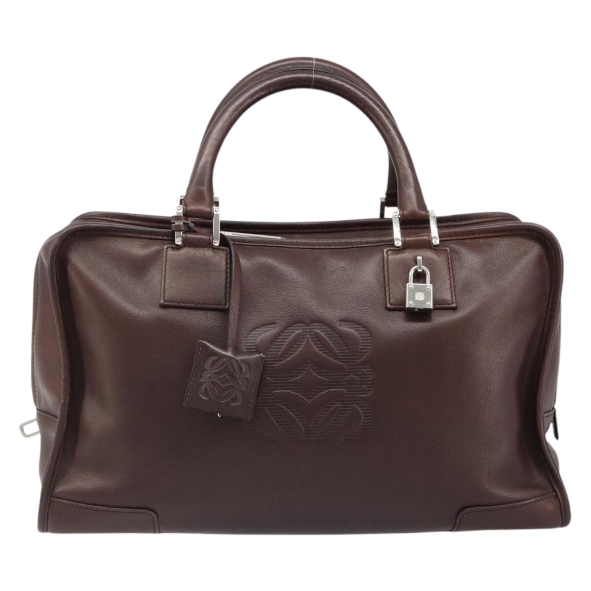 LOEWE Amazona 36 Hand Bag Leather Brown Silver Auth 186080V