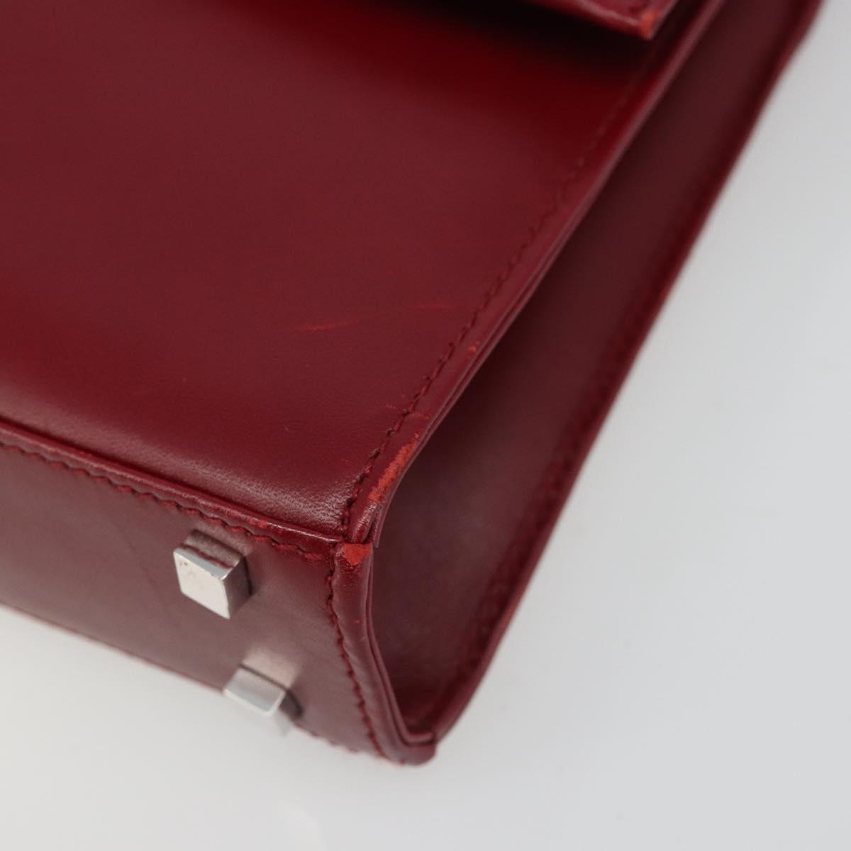 GUCCI Hand Bag Leather Red Silver Auth 186083