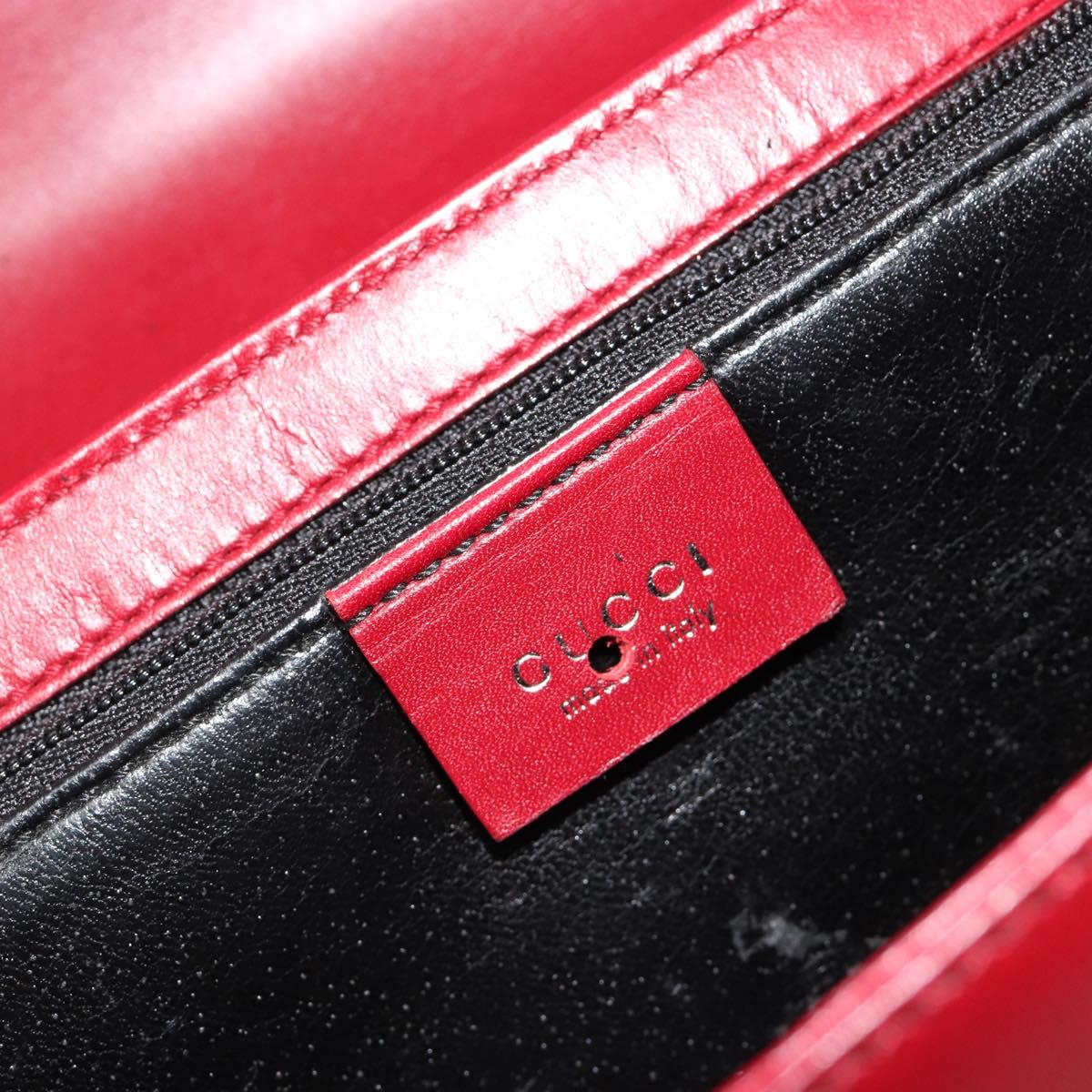 GUCCI Hand Bag Leather Red Silver Auth 186083