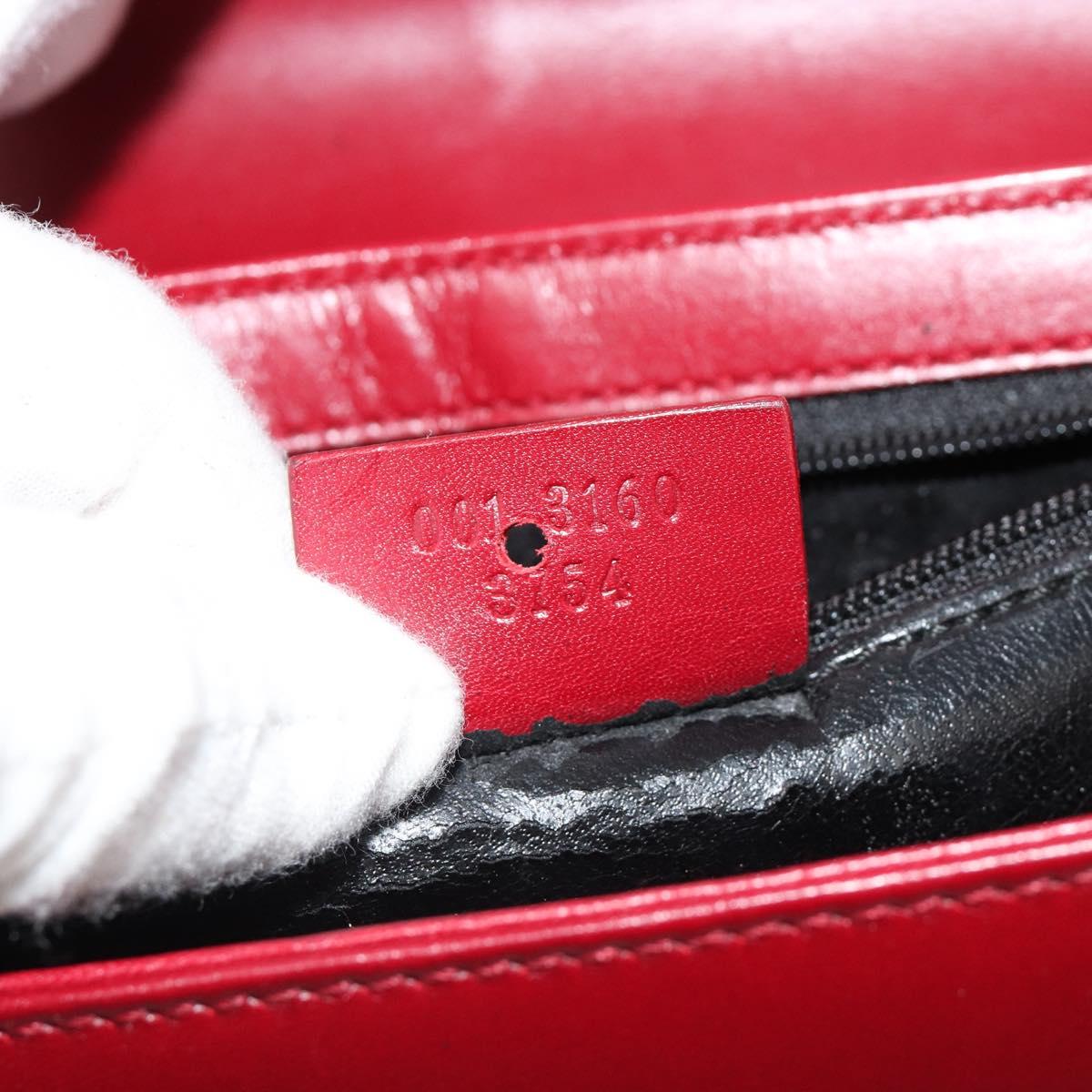 GUCCI Hand Bag Leather Red Silver Auth 186083