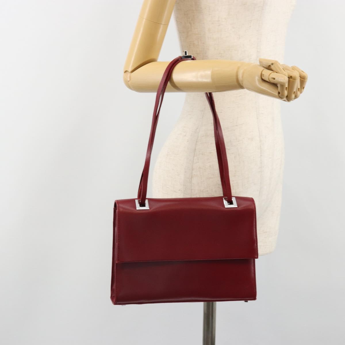 GUCCI Hand Bag Leather Red Silver Auth 186083