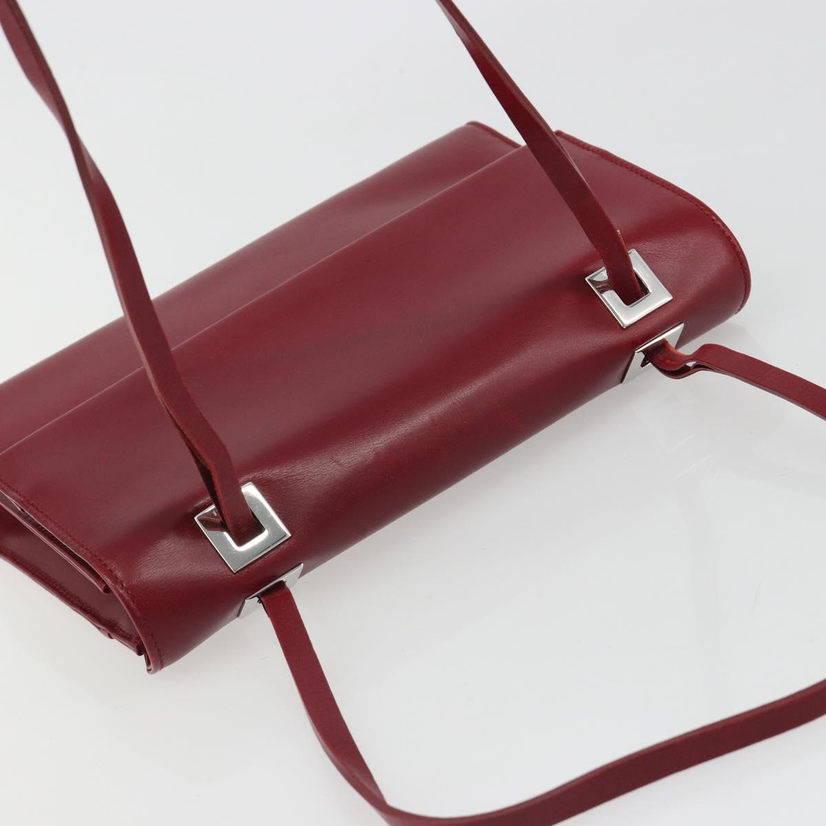 GUCCI Hand Bag Leather Red Silver Auth 186083