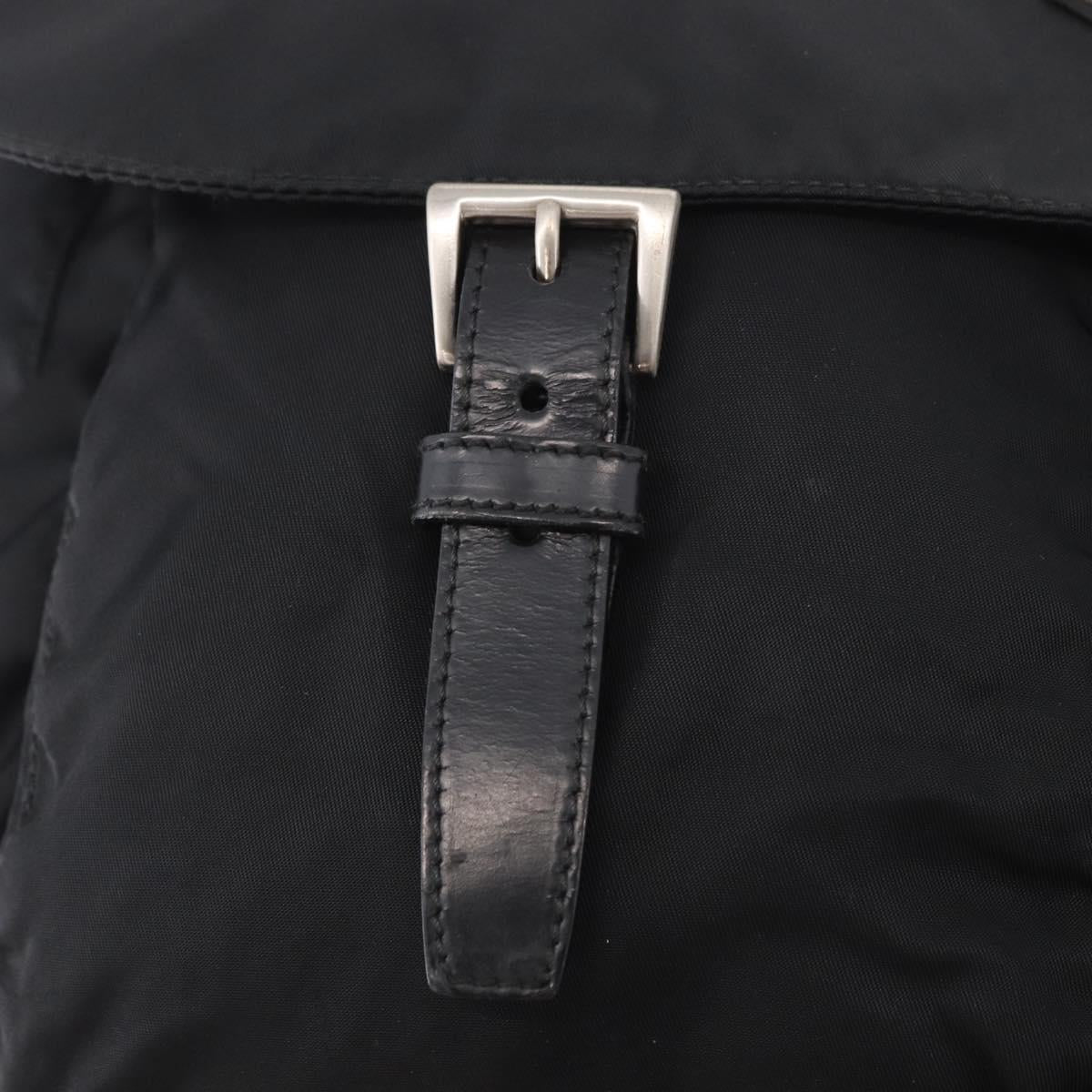 PRADA Shoulder Bag Nylon Black Silver Auth 186088A