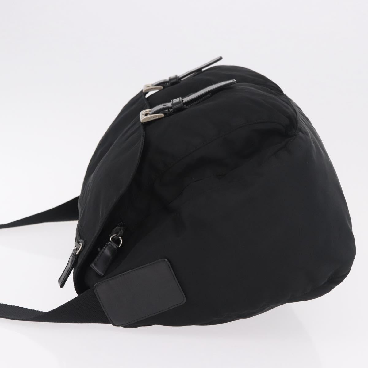 PRADA Shoulder Bag Nylon Black Silver Auth 186088A
