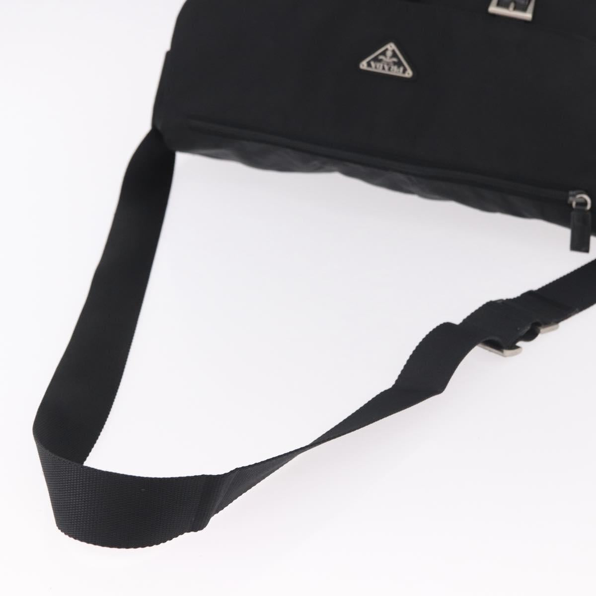 PRADA Shoulder Bag Nylon Black Silver Auth 186088A