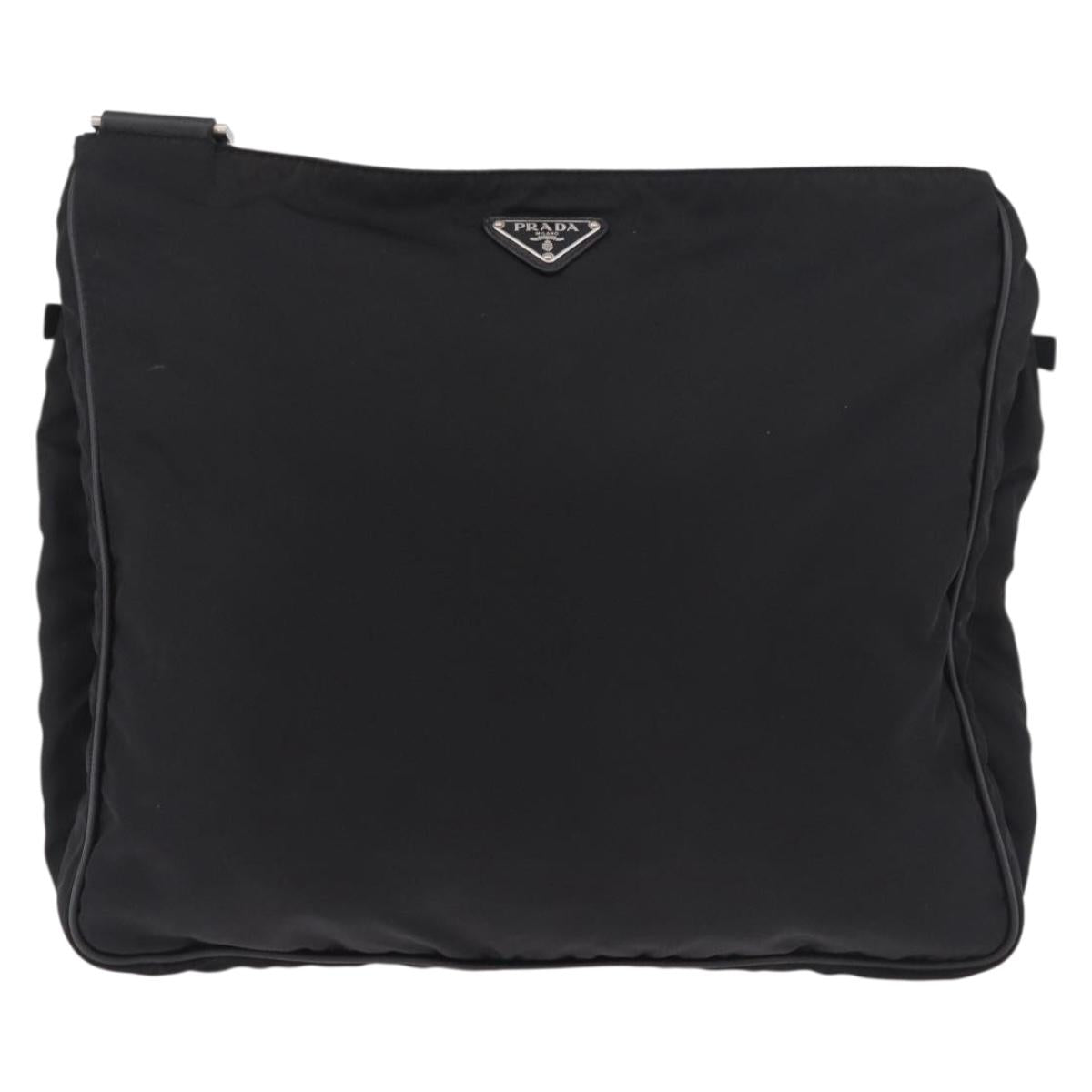 PRADA Shoulder Bag Nylon Black Silver Auth 186089A