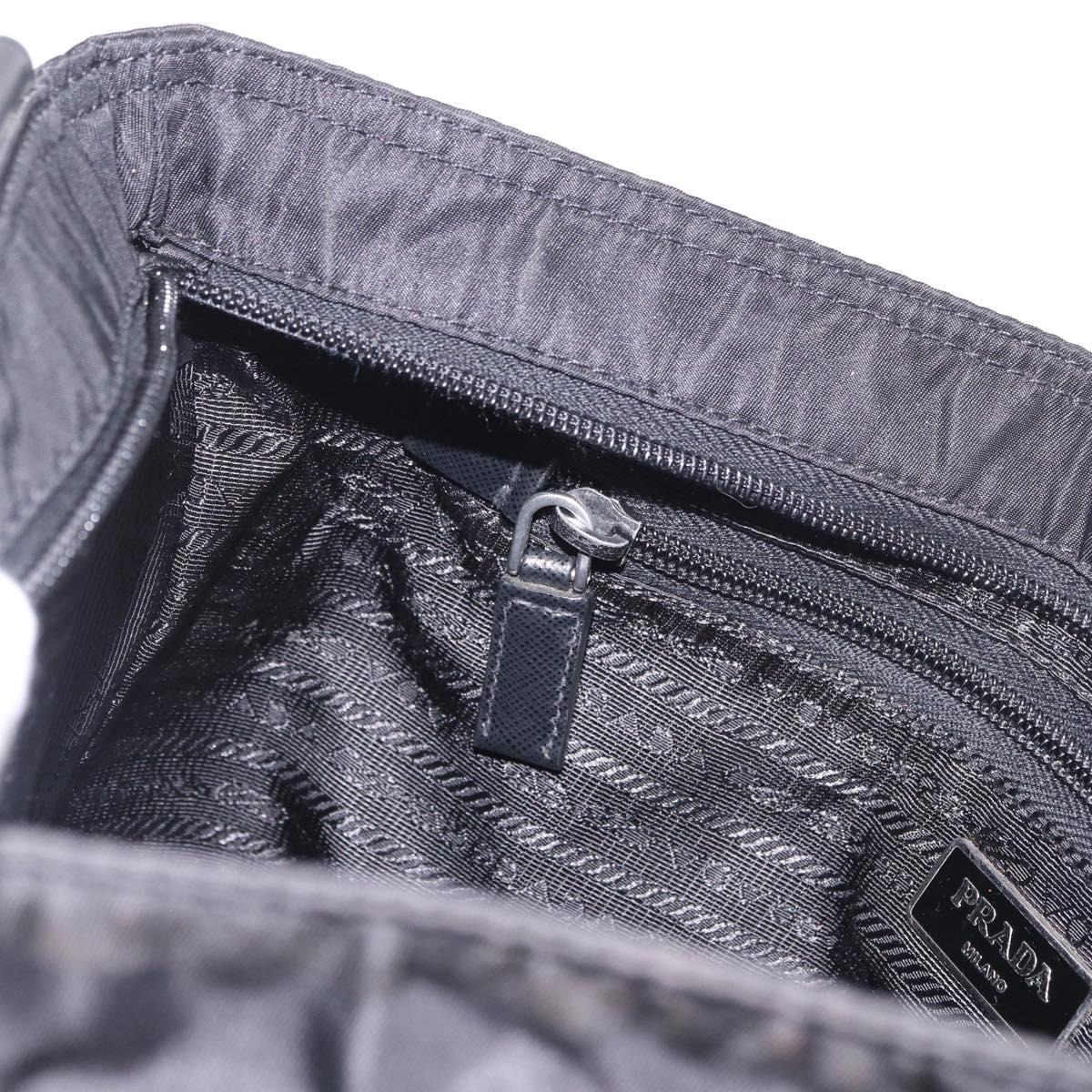 PRADA Shoulder Bag Nylon Black Silver Auth 186089A