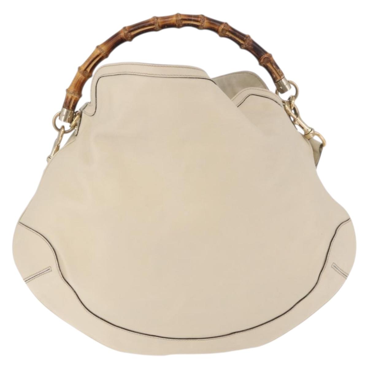 GUCCI Bamboo Hand Bag Leather 2way White Gold 169976 Auth 186098A