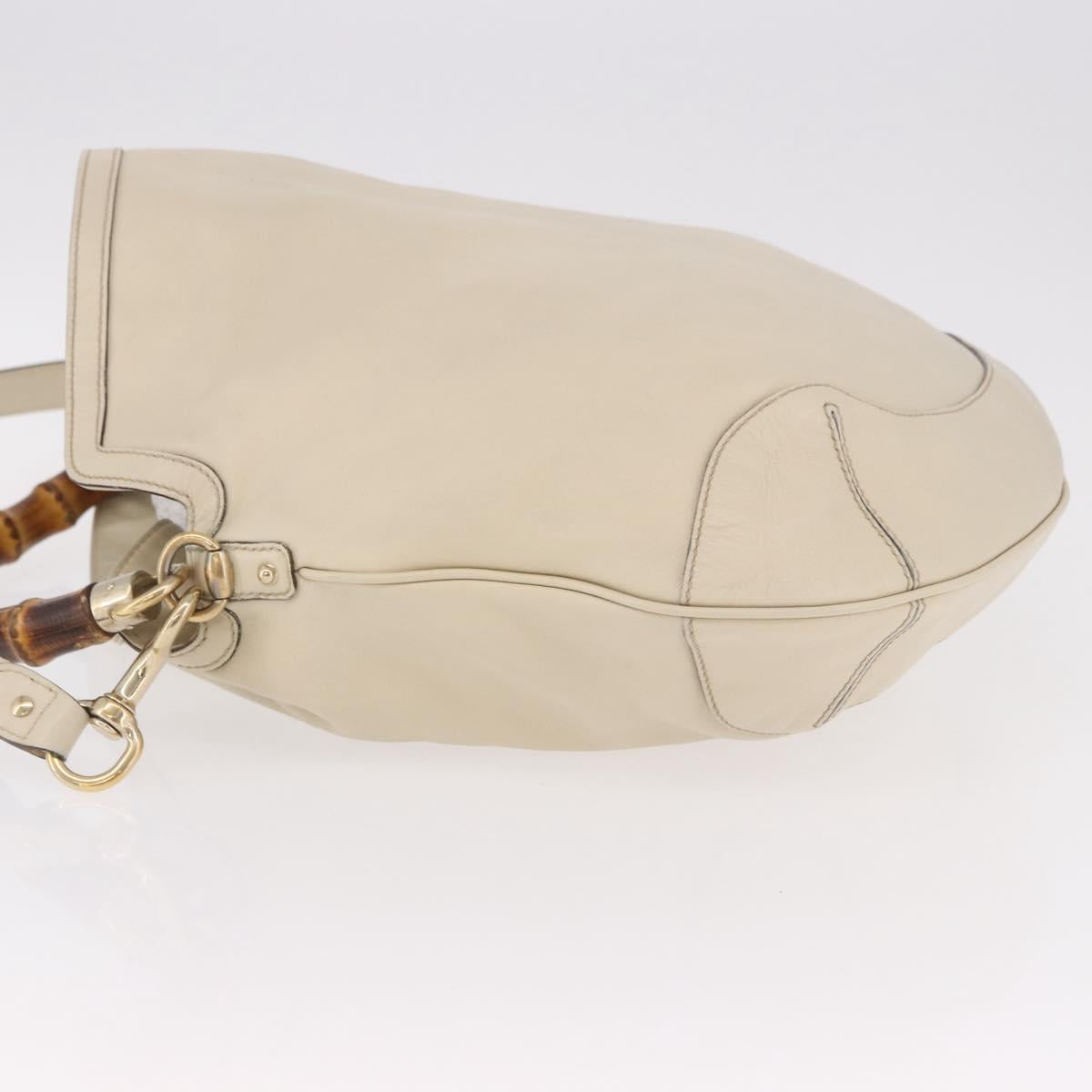 GUCCI Bamboo Hand Bag Leather 2way White Gold 169976 Auth 186098A