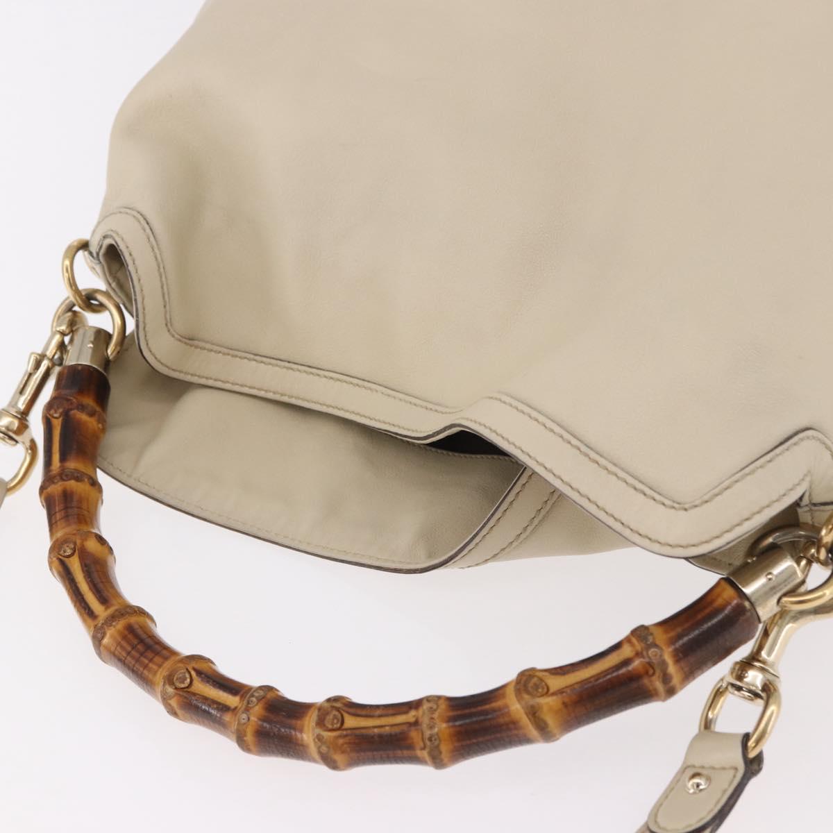 GUCCI Bamboo Hand Bag Leather 2way White Gold 169976 Auth 186098A