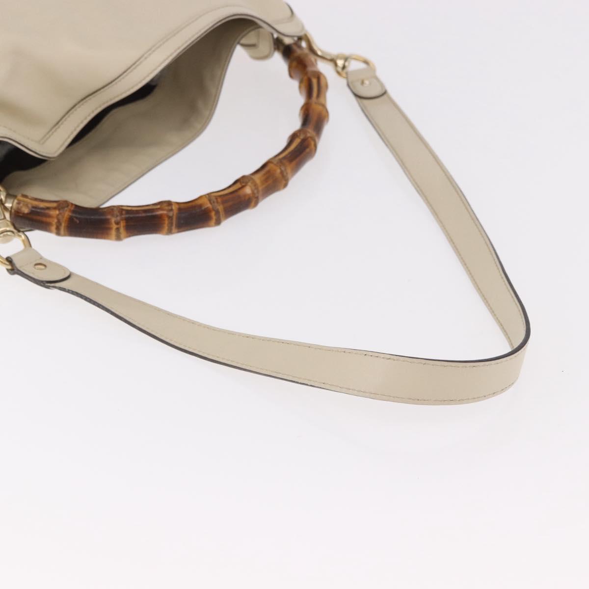GUCCI Bamboo Hand Bag Leather 2way White Gold 169976 Auth 186098A