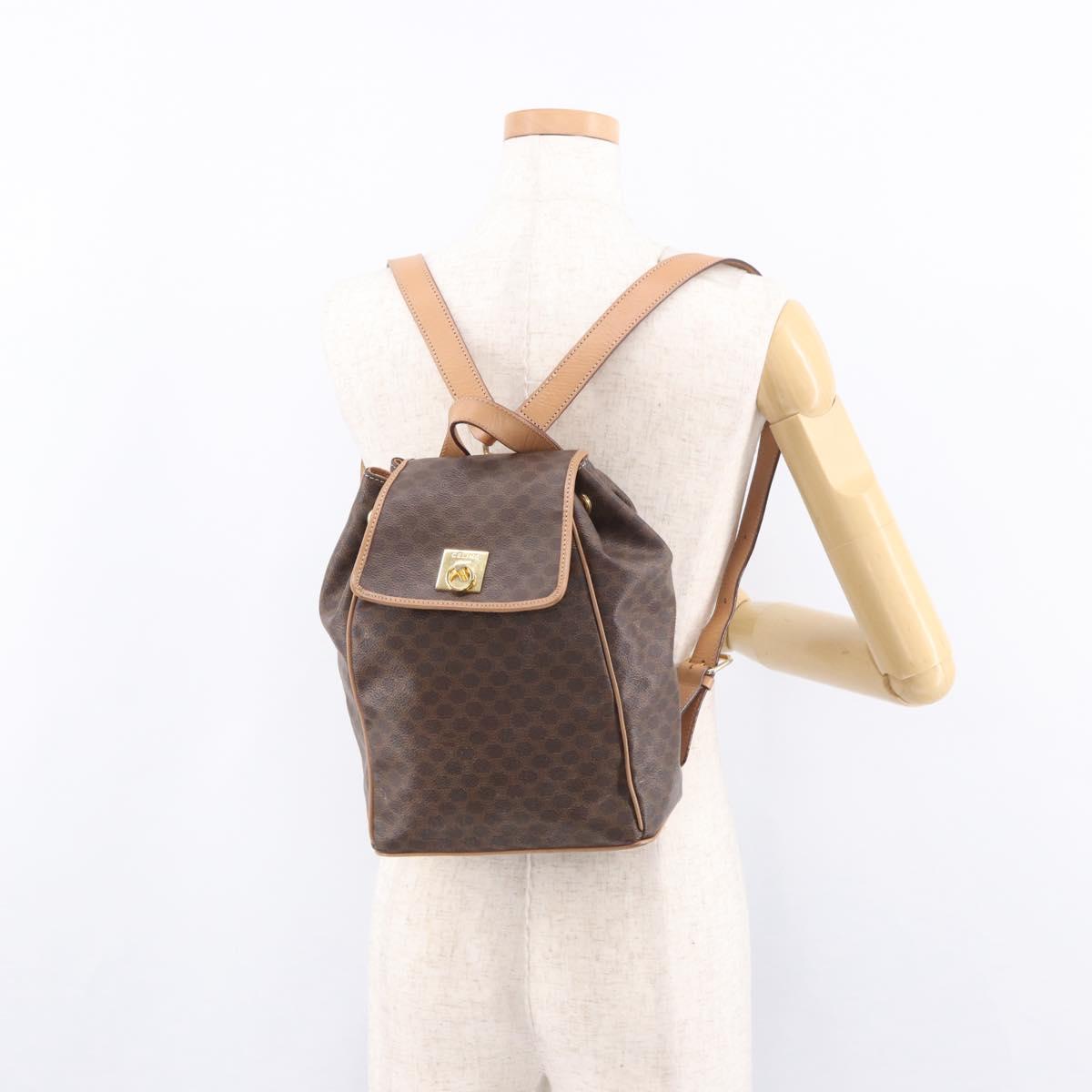 CELINE Macadam Canvas Backpack PVC Leather Brown Gold Auth 186101A