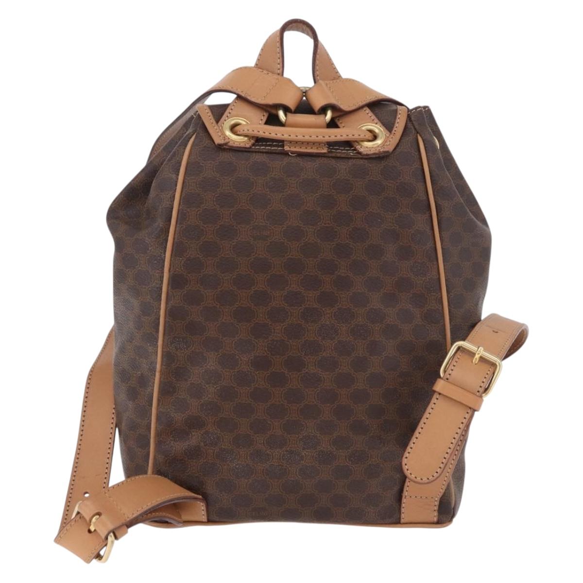 CELINE Macadam Canvas Backpack PVC Leather Brown Gold Auth 186101A