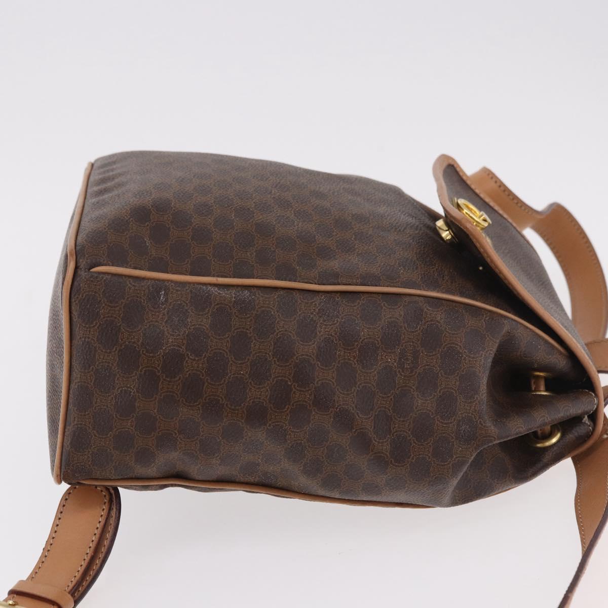 CELINE Macadam Canvas Backpack PVC Leather Brown Gold Auth 186101A