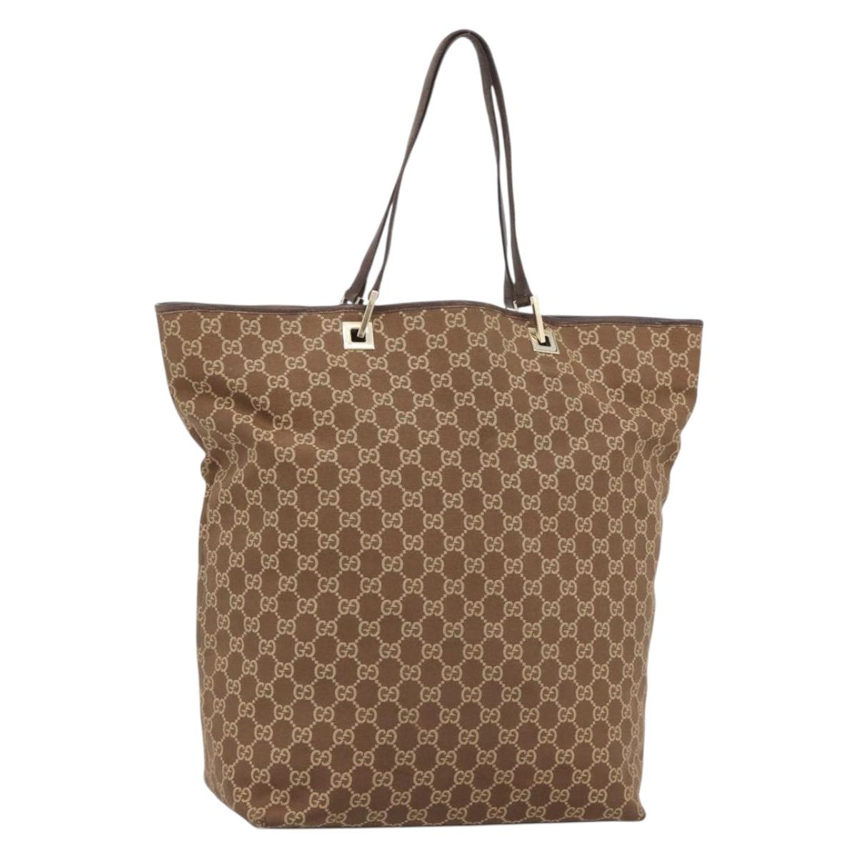 GUCCI GG Canvas Tote Bag Brown Gold 002 1097 Auth 186104