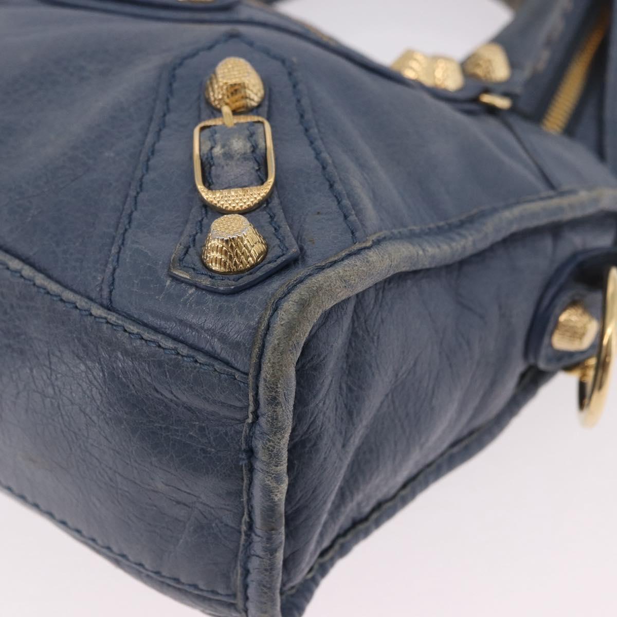 BALENCIAGA Giant Mini City Hand Bag Leather 2way Blue Gold 309544 Auth 186109A