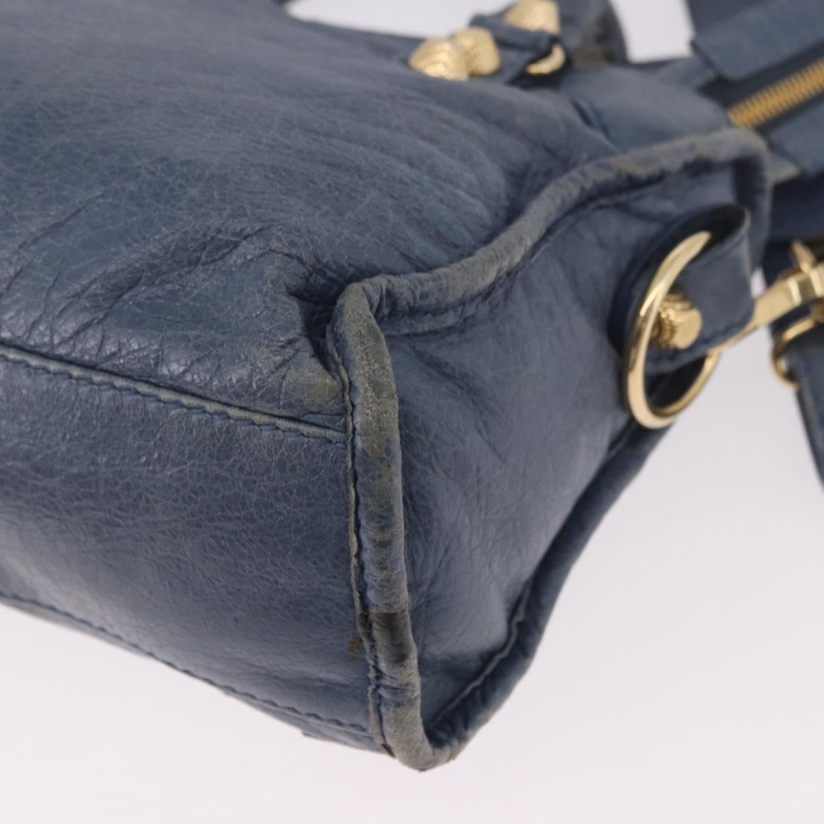 BALENCIAGA Giant Mini City Hand Bag Leather 2way Blue Gold 309544 Auth 186109A