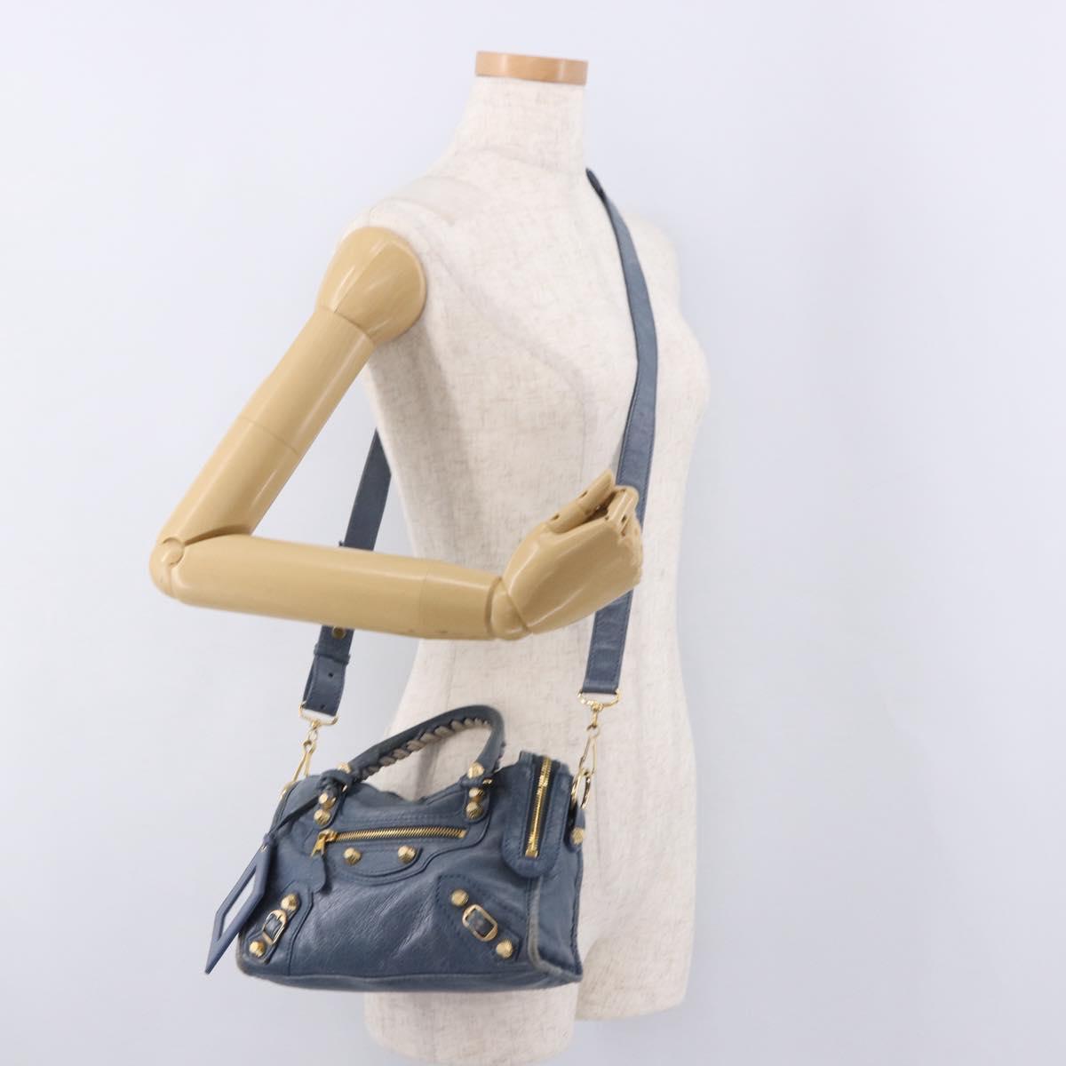 BALENCIAGA Giant Mini City Hand Bag Leather 2way Blue Gold 309544 Auth 186109A