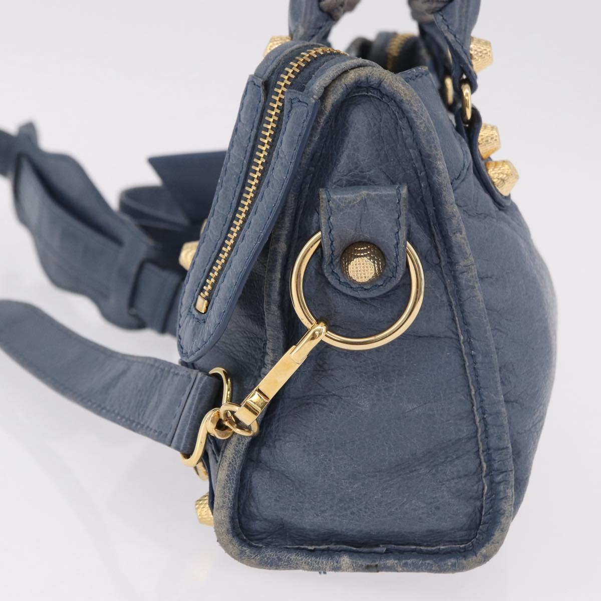 BALENCIAGA Giant Mini City Hand Bag Leather 2way Blue Gold 309544 Auth 186109A