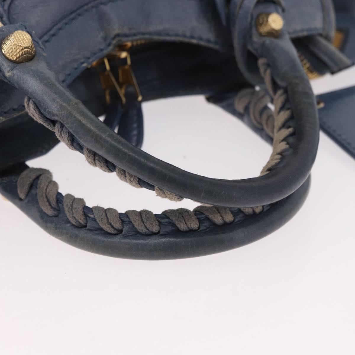 BALENCIAGA Giant Mini City Hand Bag Leather 2way Blue Gold 309544 Auth 186109A