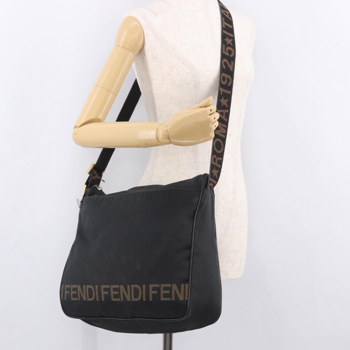 FENDI Shoulder Bag Canvas Black Gold Auth 186111