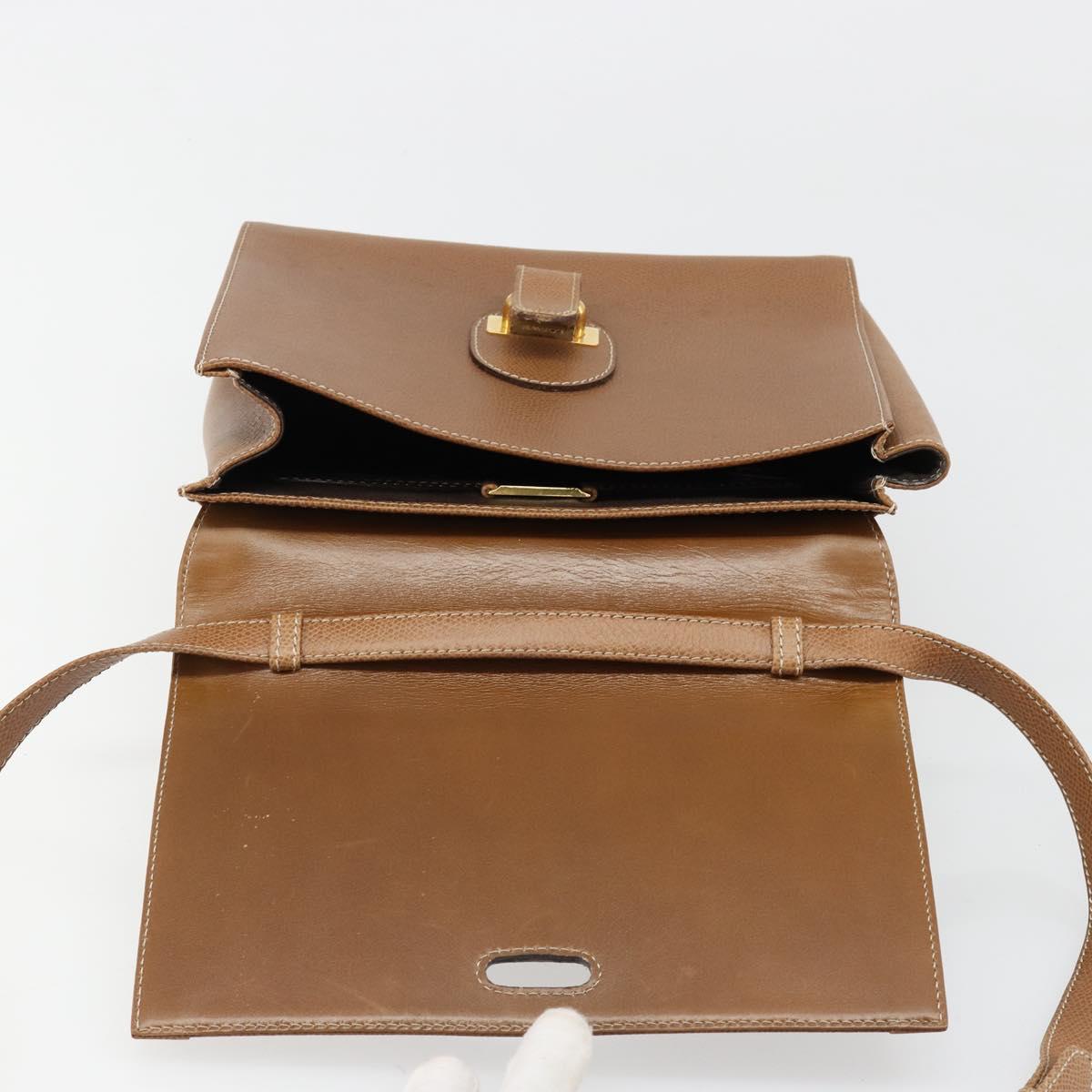 LOEWE Anagram Shoulder Bag Leather 2way Brown Gold Auth 186112