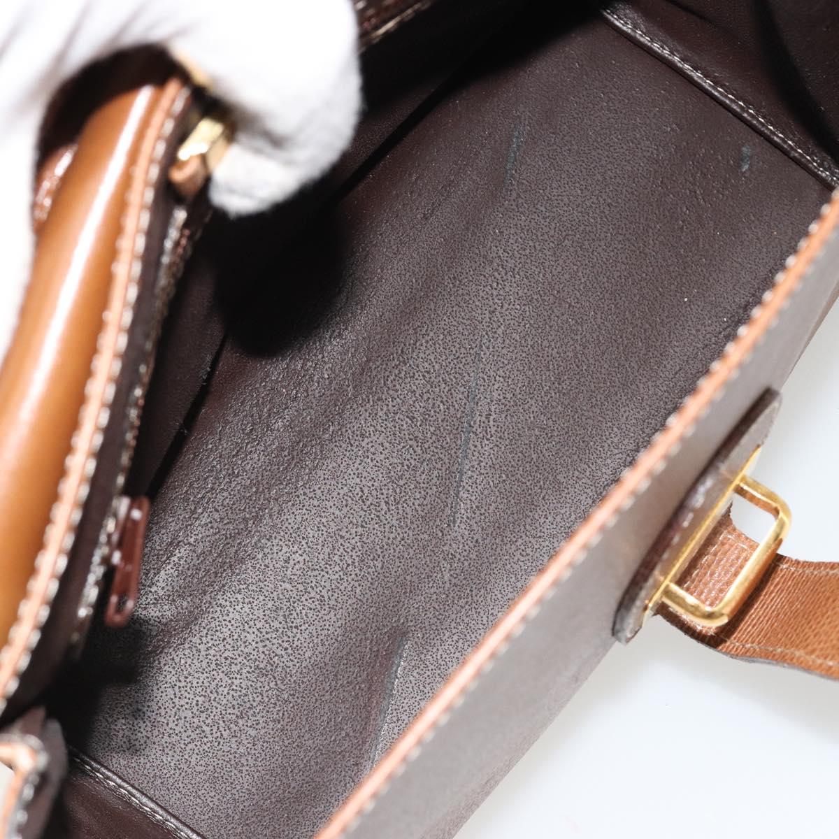LOEWE Anagram Shoulder Bag Leather 2way Brown Gold Auth 186112