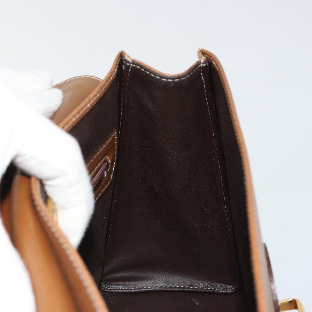 LOEWE Anagram Shoulder Bag Leather 2way Brown Gold Auth 186112